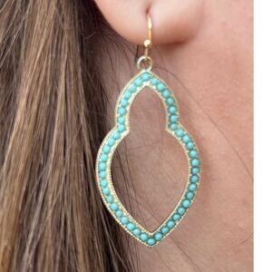 NEW MARLYN SCHIFF Theresa Pave Open Shape Drop Earrings in Turquoise/Gold
